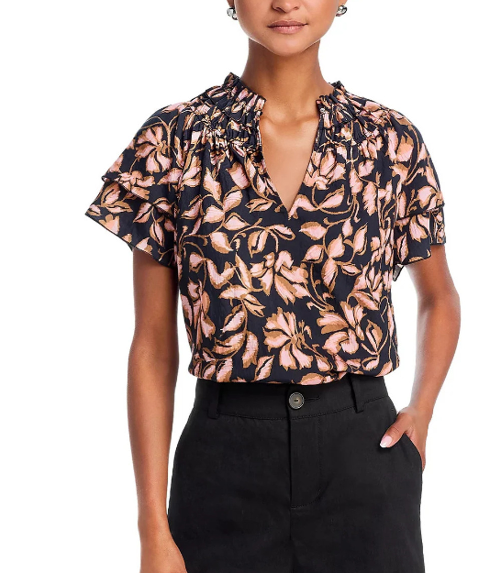 RAILS TOP WOMENS SIZE XSMALL KAMILA JASMINE POPOVER FLORAL BLOUSE BLACK PINK NEW